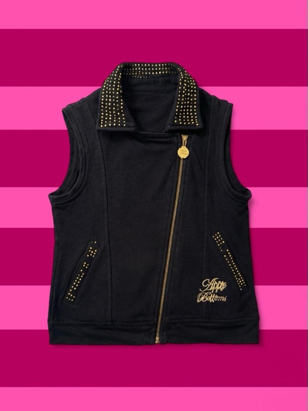 Vintage Apple Bottoms Black Vest with Gold Studs & Zipper